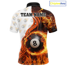 Load image into Gallery viewer, Orange Flaming 8 Ball Pool Billiard Shirt For Men Custom Billiard Team Jersey Polo &amp; 1/4 Zip TDM5925