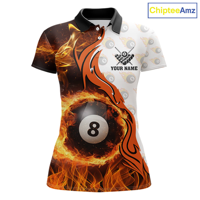 Orange Flaming 8 Ball Pool Billiard Shirt For Women Custom Billiard Team Jersey Polo & 1/4 Zip TDM5925