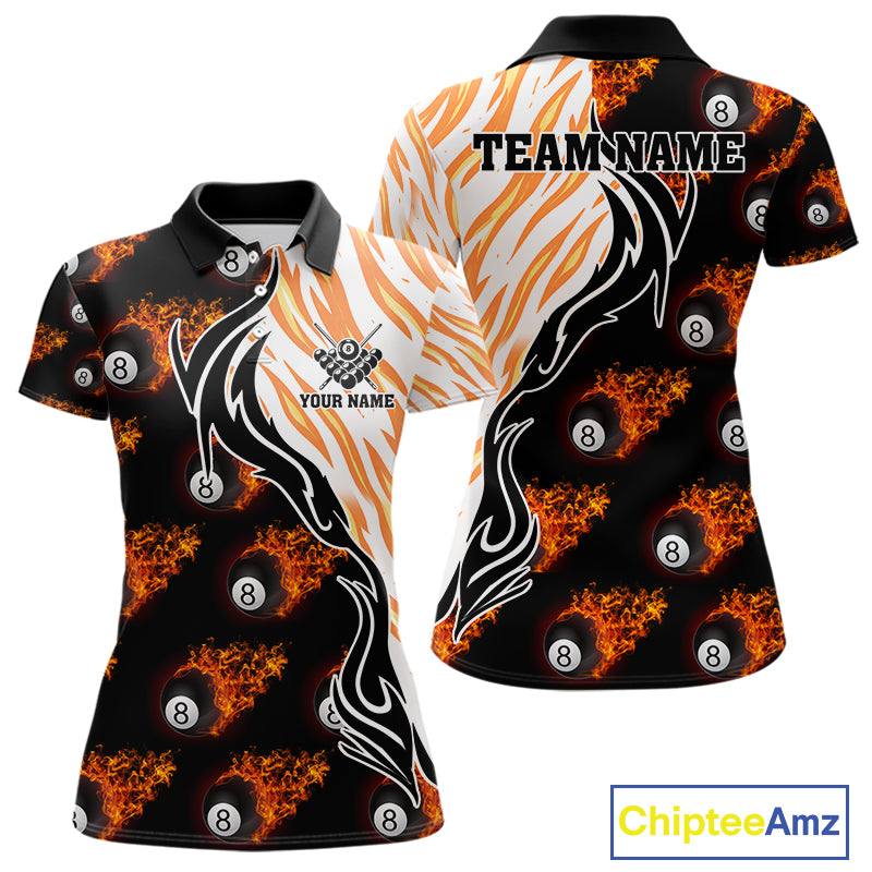 Personalized Fire Flame 8 Ball Pool Billiard Shirt For Women, Billiard Team Jersey Polo & 1/4 Zip TDM5926
