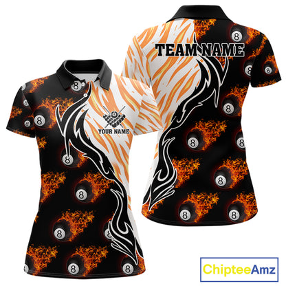 Personalized Fire Flame 8 Ball Pool Billiard Shirt For Women, Billiard Team Jersey Polo & 1/4 Zip TDM5926