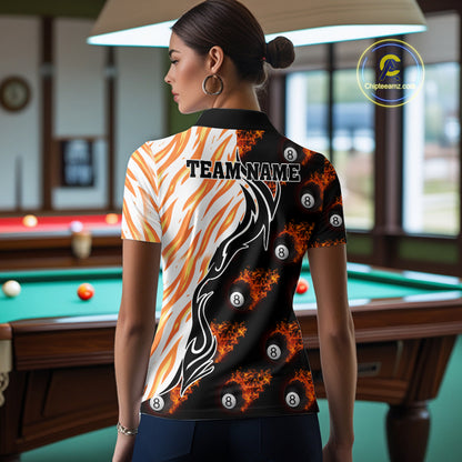 Personalized Fire Flame 8 Ball Pool Billiard Shirt For Women, Billiard Team Jersey Polo & 1/4 Zip TDM5926