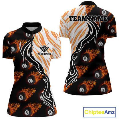 Personalized Fire Flame 8 Ball Pool Billiard Shirt For Women, Billiard Team Jersey Polo & 1/4 Zip TDM5926