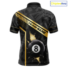 Load image into Gallery viewer, Black And Gold 8 Ball Break Glass Billiard Shirt For Men Custom Pool Team Jersey Polo &amp; 1/4 Zip TDM6069