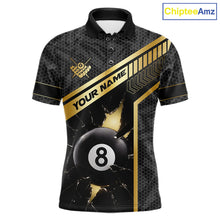 Load image into Gallery viewer, Black And Gold 8 Ball Break Glass Billiard Shirt For Men Custom Pool Team Jersey Polo &amp; 1/4 Zip TDM6069