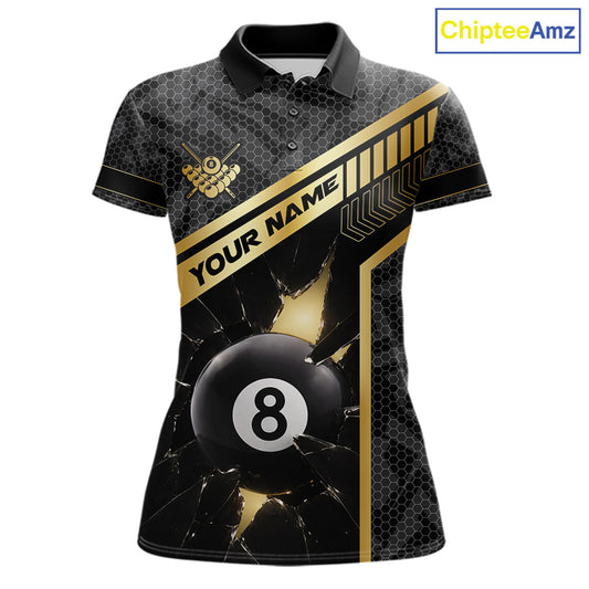 Black And Gold 8 Ball Break Glass Billiard Shirt For Women Custom Pool Team Jersey Polo & 1/4 Zip TDM6069