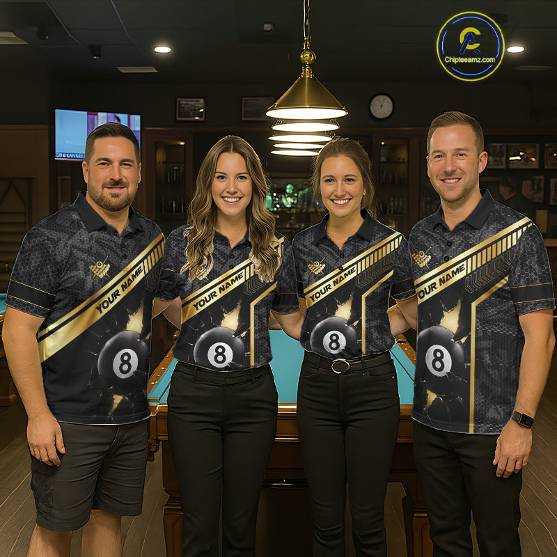 Black And Gold 8 Ball Break Glass Billiard Shirt For Women Custom Pool Team Jersey Polo & 1/4 Zip TDM6069