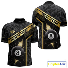 Load image into Gallery viewer, Black And Gold 8 Ball Break Glass Billiard Shirt For Men Custom Pool Team Jersey Polo &amp; 1/4 Zip TDM6069