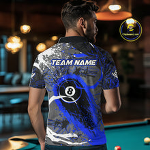 Load image into Gallery viewer, Blue Grunge 8 Ball Pool Custom Billiard Shirts For Men, Billiard Team Jerseys Polo 1/4 Zip TDM6074