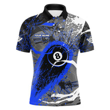 Load image into Gallery viewer, Blue Grunge 8 Ball Pool Custom Billiard Shirts For Men, Billiard Team Jerseys Polo 1/4 Zip TDM6074