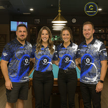 Load image into Gallery viewer, Blue Grunge 8 Ball Pool Custom Billiard Shirts For Men, Billiard Team Jerseys Polo 1/4 Zip TDM6074