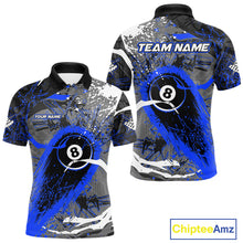Load image into Gallery viewer, Blue Grunge 8 Ball Pool Custom Billiard Shirts For Men, Billiard Team Jerseys Polo 1/4 Zip TDM6074