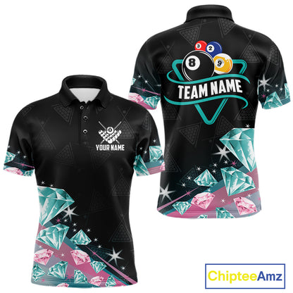 Funny Pink And Turquoise Diamonds Billiard Shirt For Men, 8 Ball Pool Team Jersey Polo & 1/4 Zip TDM6325