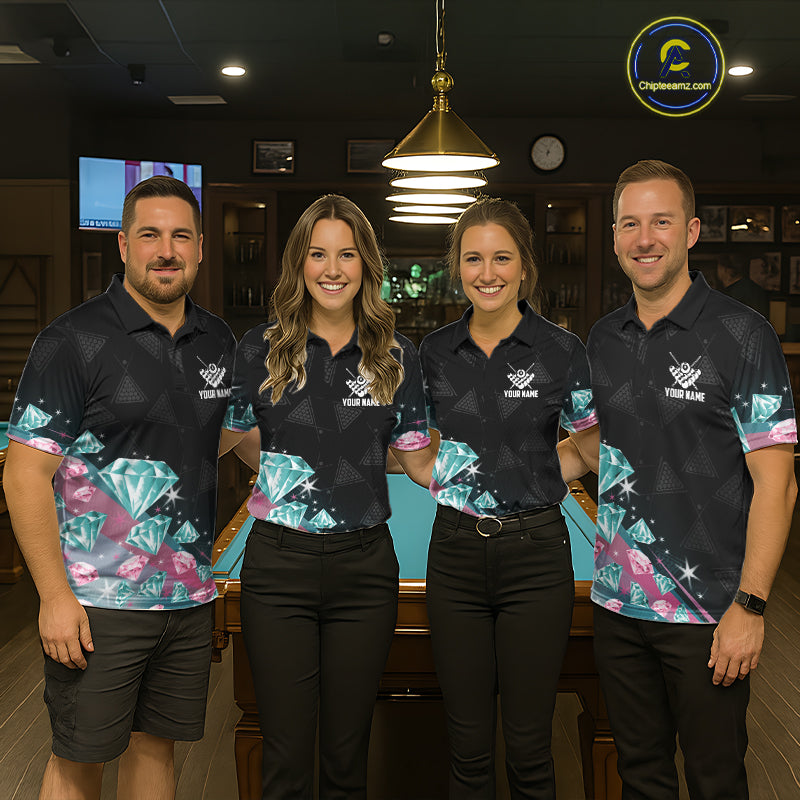 Funny Pink And Turquoise Diamonds Billiard Shirt For Men, 8 Ball Pool Team Jersey Polo & 1/4 Zip TDM6325