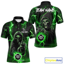 Load image into Gallery viewer, Green Grim Reaper 8 Ball Billiard Shirt For Men Custom Lightning Billiard Team Jersey Polo, 1/4 Zip TDM6326