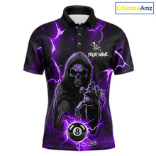 Load image into Gallery viewer, Purple Grim Reaper 8 Ball Billiard Shirt For Men Custom Lightning Pool Team Jersey Polo, 1/4 Zip TDM6328