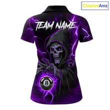 Load image into Gallery viewer, Purple Grim Reaper 8 Ball Billiard Shirt For Women Custom Lightning Pool Team Jersey Polo, 1/4 Zip TDM6328