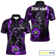 Load image into Gallery viewer, Purple Grim Reaper 8 Ball Billiard Shirt For Men Custom Lightning Pool Team Jersey Polo, 1/4 Zip TDM6328