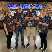 Load image into Gallery viewer, Blue And Red Flaming Grim Reaper Darts Shirts For Women Custom Darts Team Jersey Polo &amp; 1/4 Zip TDM6503