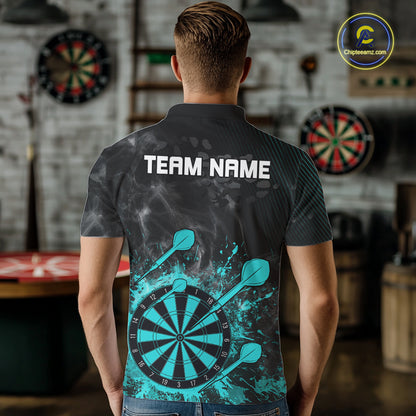 Turquoise Dartboard Splatter Smoke Darts Shirt For Men Custom Darts Team Jersey Polo & 1/4 Zip TDM6504