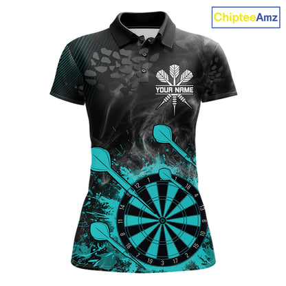 Turquoise Dartboard Splatter Smoke Darts Shirt For Women Custom Darts Team Jersey Polo & 1/4 Zip TDM6504