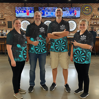 Turquoise Dartboard Splatter Smoke Darts Shirt For Men Custom Darts Team Jersey Polo & 1/4 Zip TDM6504