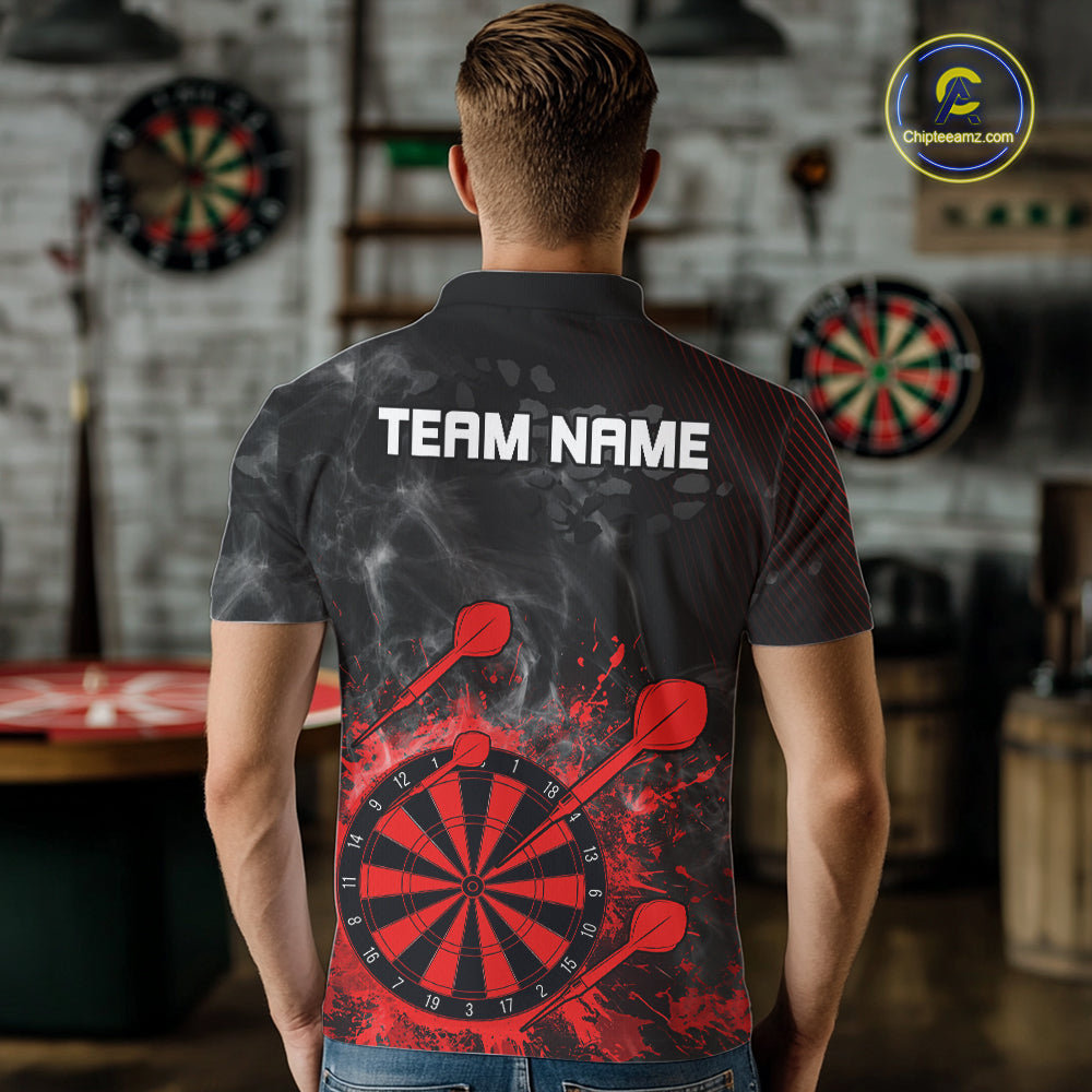 Red Dartboard Splatter Smoke Darts Shirt For Men Custom Grunge Darts Team Jersey Polo & 1/4 Zip TDM6505