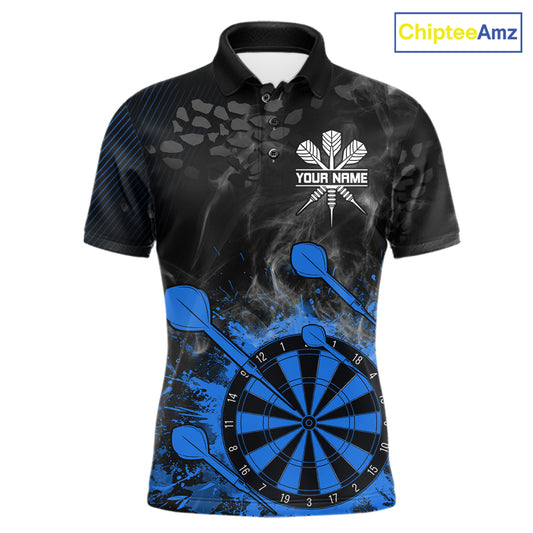 Blue Dartboard Splatter Smoke Darts Shirt For Men Custom Grunge Darts Team Jersey Polo & 1/4 Zip TDM6506
