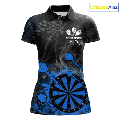 Blue Dartboard Splatter Smoke Darts Shirt For Women Custom Grunge Darts Team Jersey Polo & 1/4 Zip TDM6506