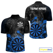 Load image into Gallery viewer, Blue Dartboard Splatter Smoke Darts Shirt For Men Custom Grunge Darts Team Jersey Polo &amp; 1/4 Zip TDM6506