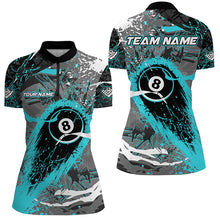 Load image into Gallery viewer, Turquoise Grunge Stains 8 Ball Pool Custom Billiard Shirts For Women, Unique Billiard Jerseys Apparel TDM2218