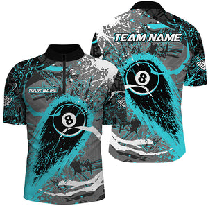 Turquoise Grunge Stains 8 Ball Pool Custom Billiard Shirts For Men, Unique Billiard Jerseys Apparel TDM2218