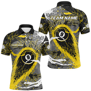 Yellow Grunge Stains 9 Ball Pool Custom Billiard Shirts For Men, Unique Billiard Jerseys Apparel TDM2219