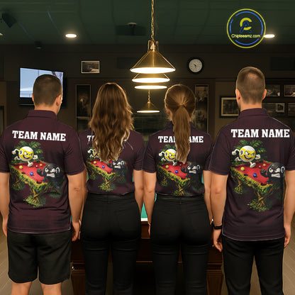 Red Funny Tropical 8 Ball & 9 Ball Billiard Shirt For Men Custom Pool Team Jersey Polo & 1/4 Zip TDM7242