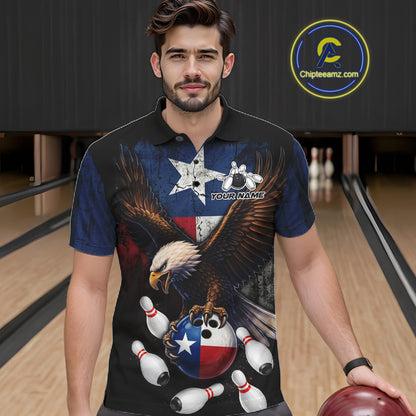 Personalized Texas Flag Eagle Bowling Team Jersey For Men Custom Patriotic Bowling League Shirts TDM7500