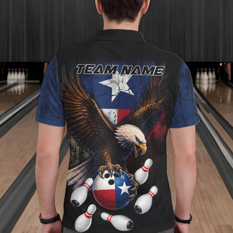 Personalized Texas Flag Eagle Bowling Team Jersey For Men Custom Patriotic Bowling League Shirts TDM7500
