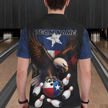 Personalized Texas Flag Eagle Bowling Team Jersey For Men Custom Patriotic Bowling League Shirts TDM7500