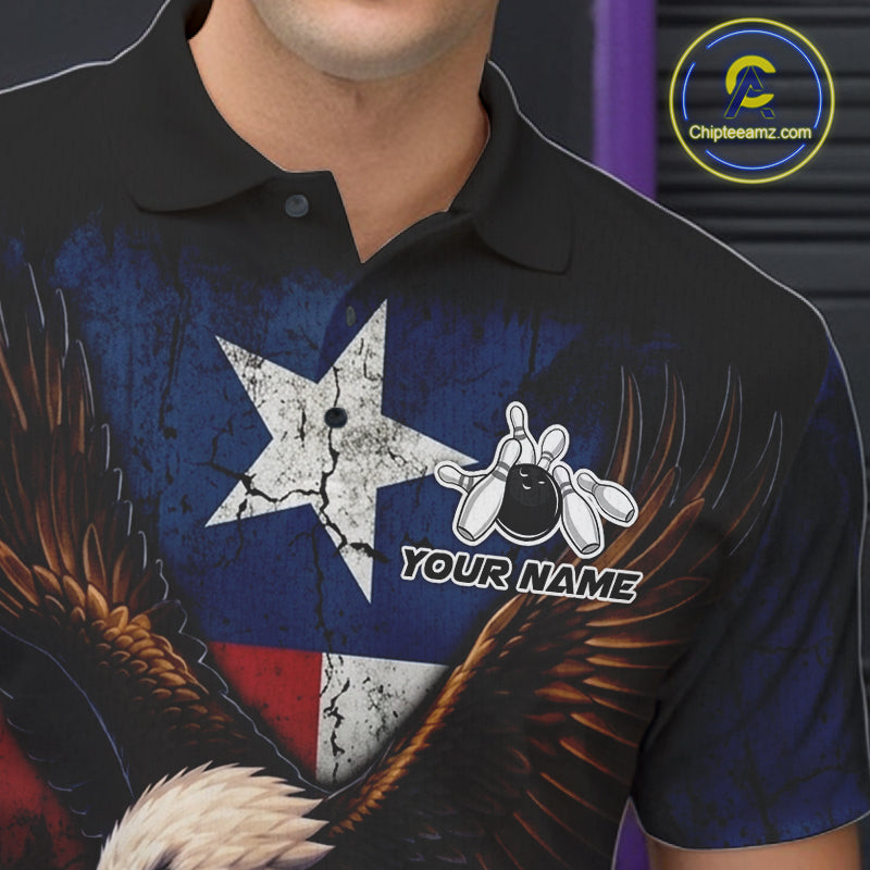 Personalized Texas Flag Eagle Bowling Team Jersey For Men Custom Patriotic Bowling League Shirts TDM7500