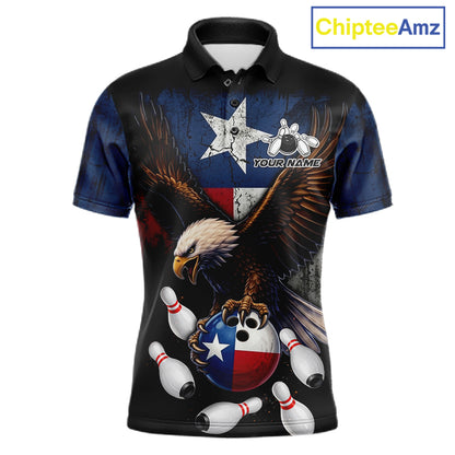 Personalized Texas Flag Eagle Bowling Team Jersey For Men Custom Patriotic Bowling League Shirts TDM7500