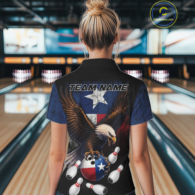 Personalized Texas Flag Eagle Bowling Team Jersey For Women Custom Patriotic Bowling League Shirts TDM7500