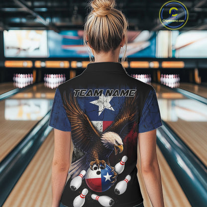Personalized Texas Flag Eagle Bowling Team Jersey For Women Custom Patriotic Bowling League Shirts TDM7500