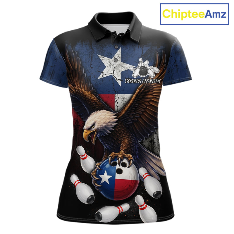 Personalized Texas Flag Eagle Bowling Team Jersey For Women Custom Patriotic Bowling League Shirts TDM7500