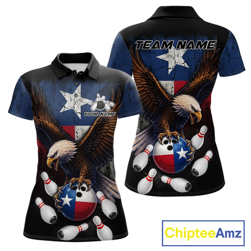 Personalized Texas Flag Eagle Bowling Team Jersey For Women Custom Patriotic Bowling League Shirts TDM7500