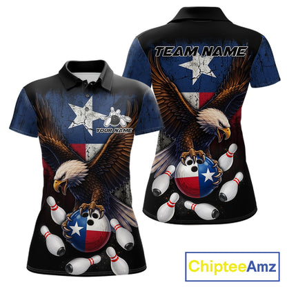 Personalized Texas Flag Eagle Bowling Team Jersey For Women Custom Patriotic Bowling League Shirts TDM7500