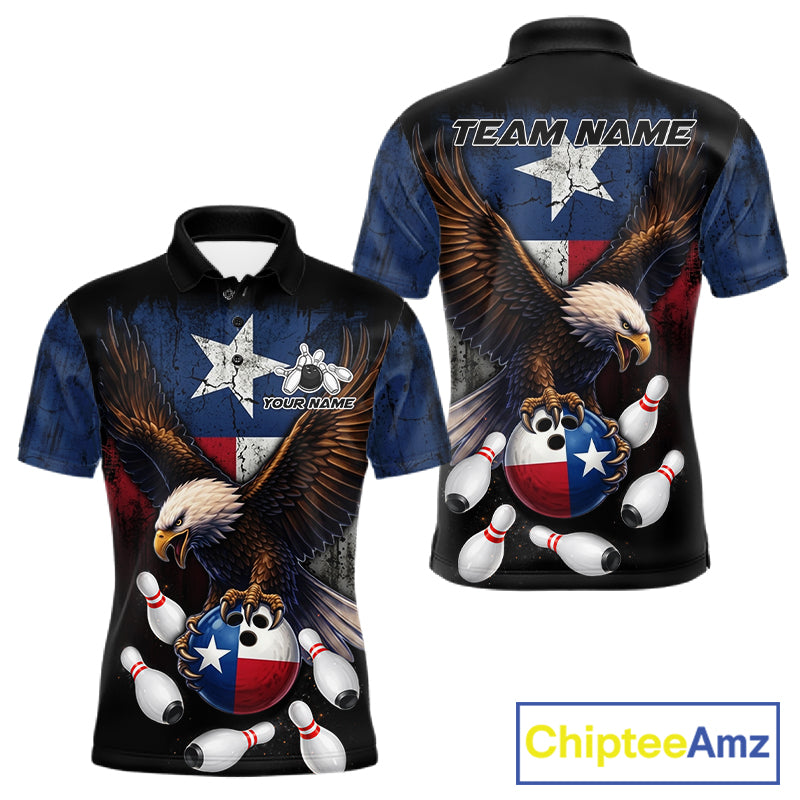 Personalized Texas Flag Eagle Bowling Team Jersey For Men Custom Patriotic Bowling League Shirts TDM7500