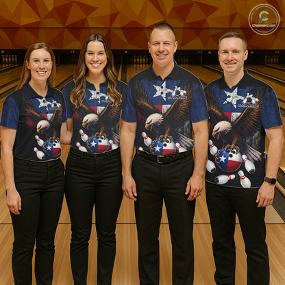 Personalized Texas Flag Eagle Bowling Team Jersey For Men Custom Patriotic Bowling League Shirts TDM7500