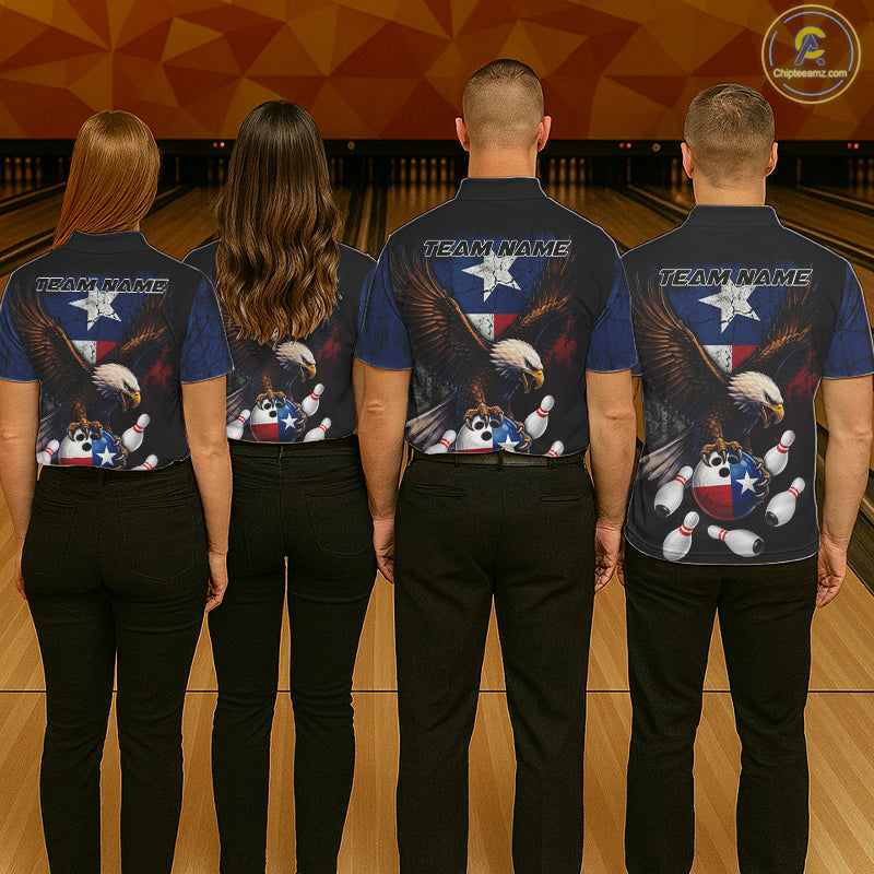 Personalized Texas Flag Eagle Bowling Team Jersey For Men Custom Patriotic Bowling League Shirts TDM7500