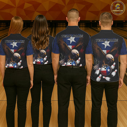 Personalized Texas Flag Eagle Bowling Team Jersey For Men Custom Patriotic Bowling League Shirts TDM7500
