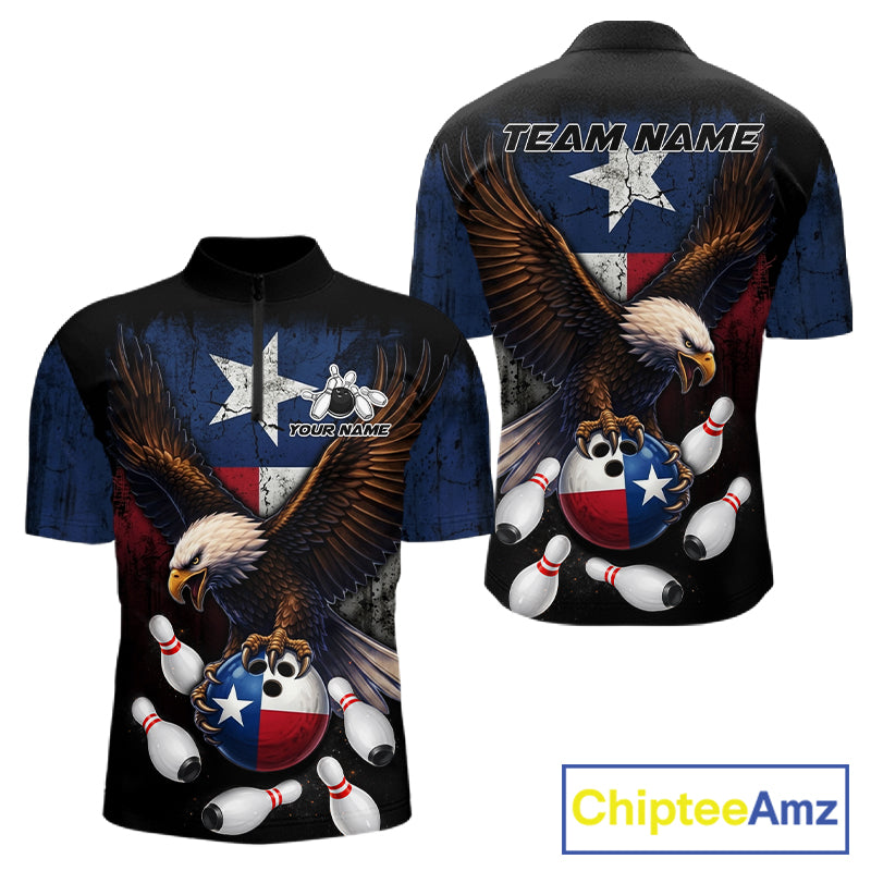 Personalized Texas Flag Eagle Bowling Team Jersey For Men Custom Patriotic Bowling League Shirts TDM7500