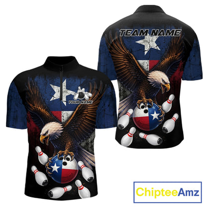 Personalized Texas Flag Eagle Bowling Team Jersey For Men Custom Patriotic Bowling League Shirts TDM7500