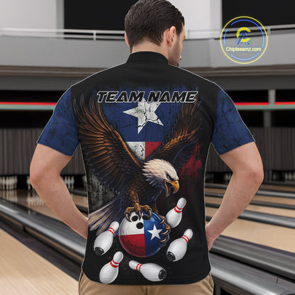 Personalized Texas Flag Eagle Bowling Team Jersey For Men Custom Patriotic Bowling League Shirts TDM7500